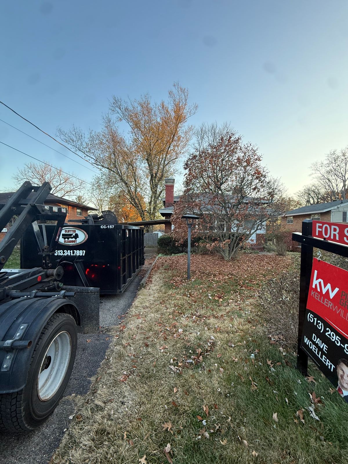 Clutter Cleanout dumpster CC-157 being delivered to a Sharonville OH HOA property for a cleanout